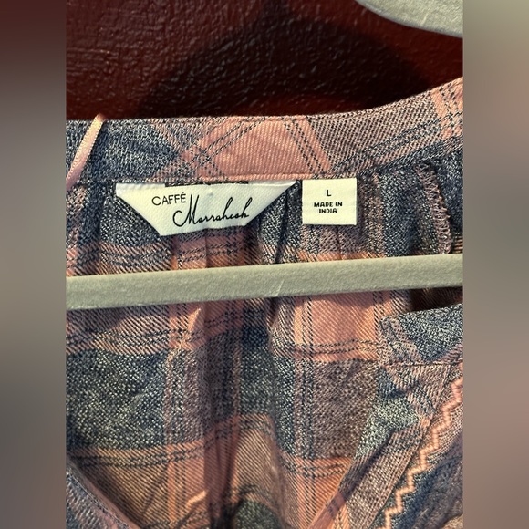NWT pink plaid L blouse Caffé Marrahesh - Picture 3 of 5